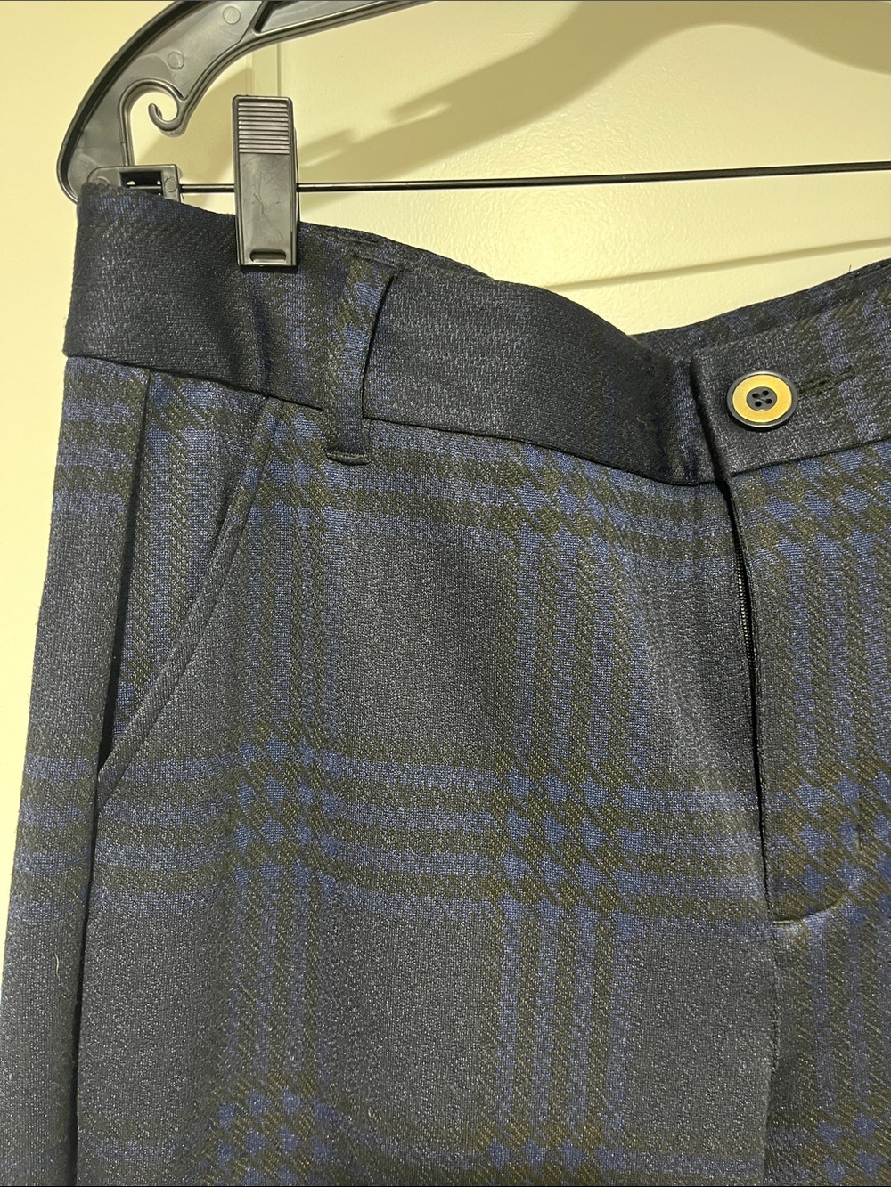Black & blue tall plaid trousers